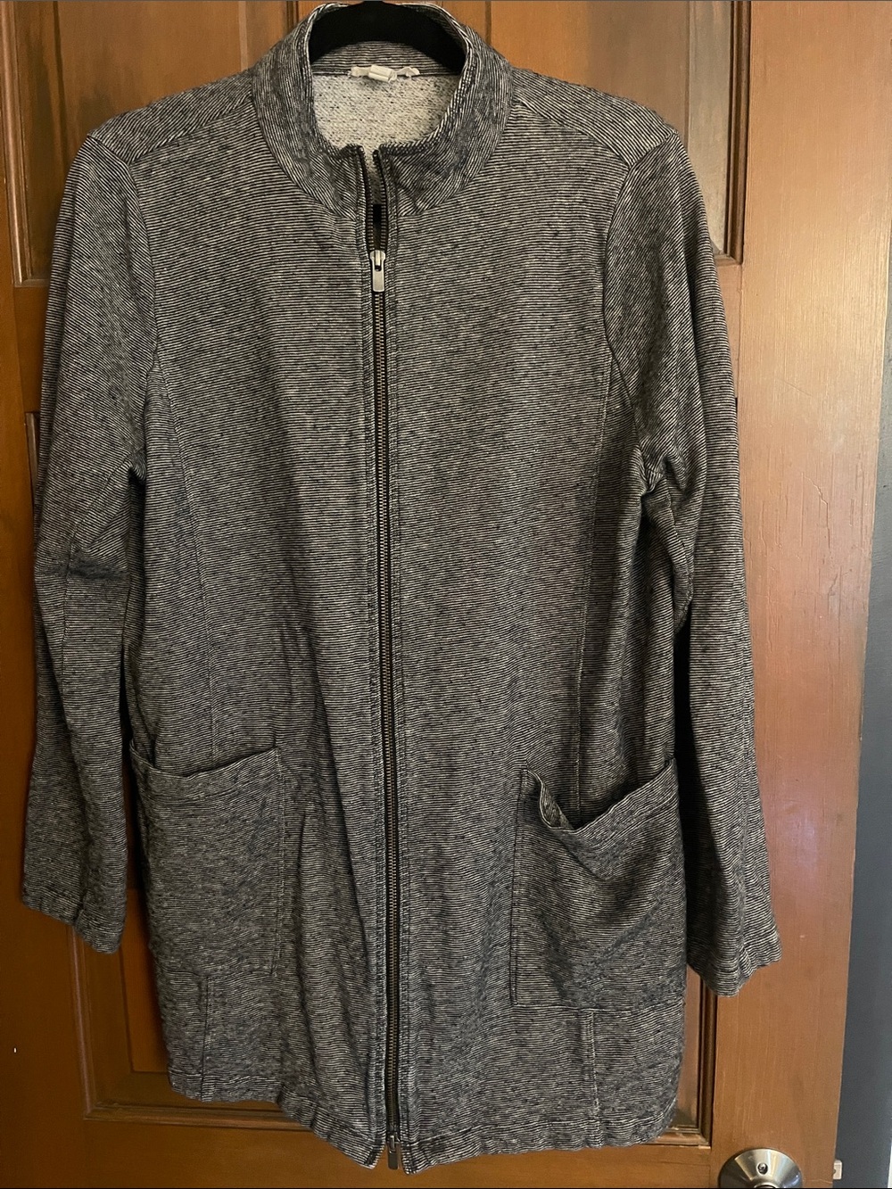 Eileen Fisher Gray Zip-Front Long Jacket